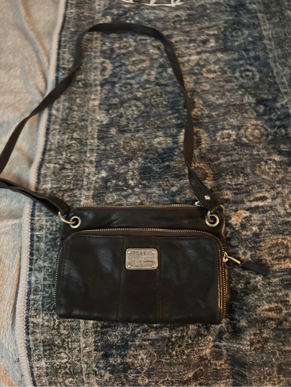Fossil Black Leather Crossbody Wallet Purse - Picture 6 of 6
